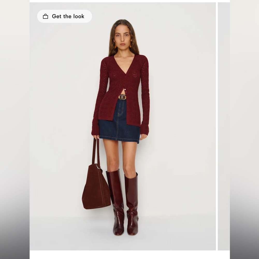 Reformation Deep Red V-Neck Cardigan